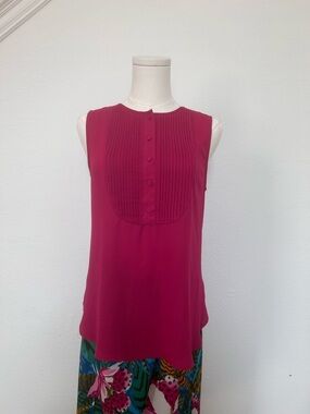 J. Crew Pleated Bib Sleeveless Shell - Fuchsia